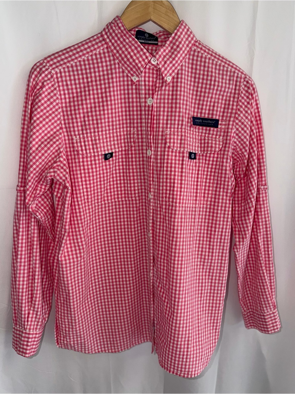 Simply Southern Pink Gingham Button-Down Shirt